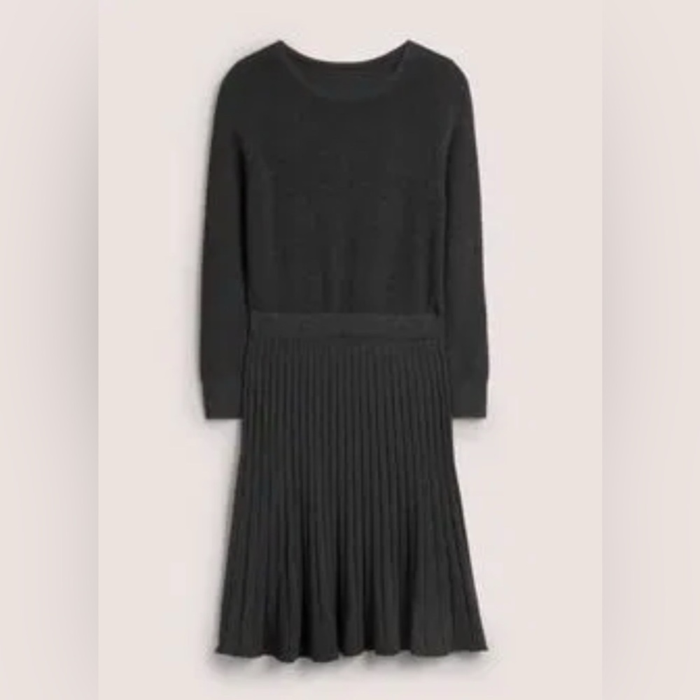 BODEN Gray Long Sleeve Ribbed Fit & Flare Sweater Dress